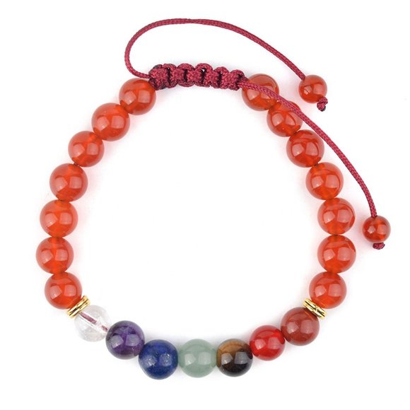 Carnelian Bracelet with Seven Chakra Stone 8MM - Picture 1 of 3